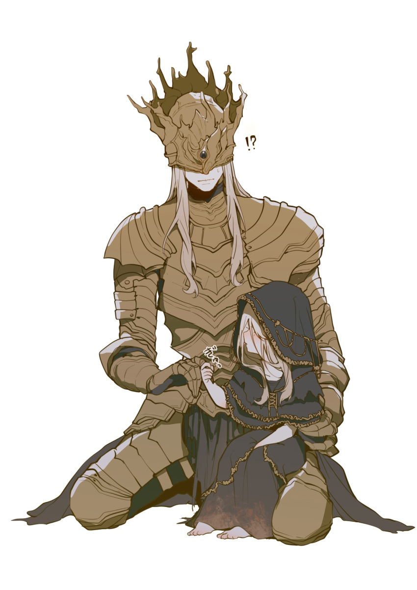 !?, 2boys, armor, black_robe, breastplate, brothers, closed_mouth, crown