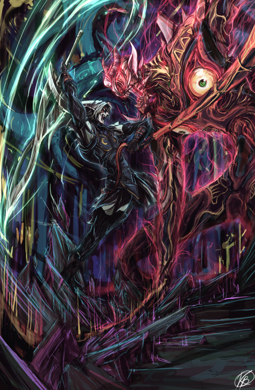 battle, epic, fierce_deity, highres, kurkoboltsi, link, majora's_mask, majora's_wrath