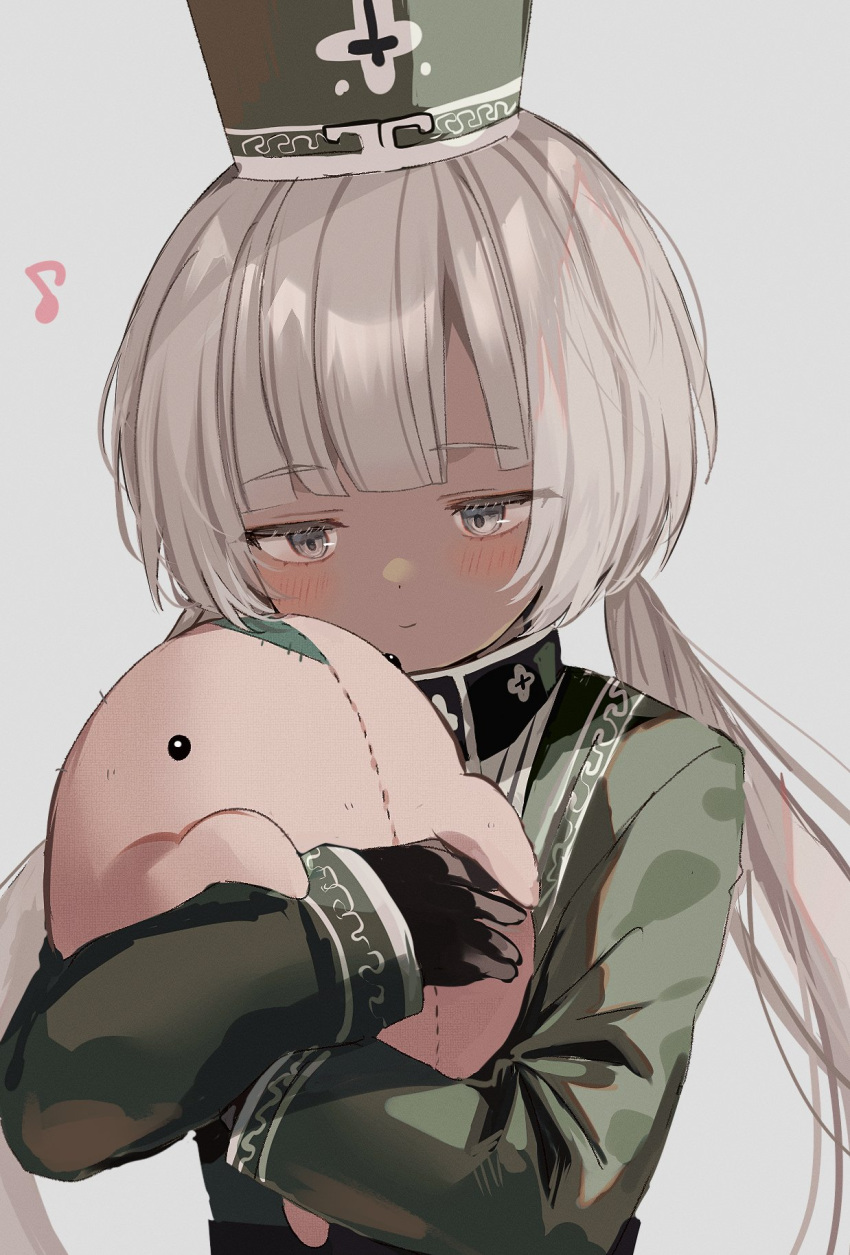 1girl, black_gloves, blush, bongy_(limbus_company), charon_(limbus_company), closed_mouth, dark-skinned_female, dark_skin