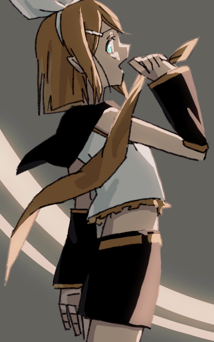 1girl, aqua_eyes, bare_shoulders, black_sailor_collar, black_shorts, black_sleeves, blonde_hair, blunt_ends