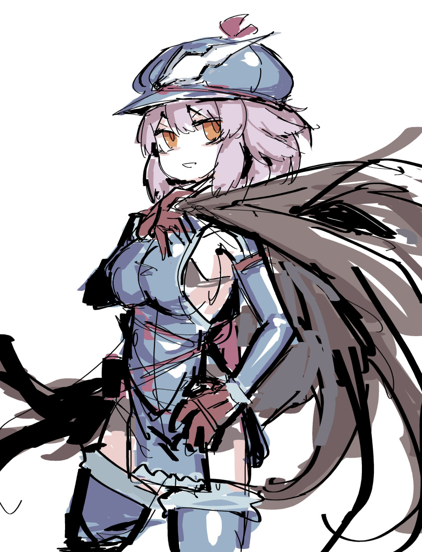 1girl, :d, absurdres, alasharx, black_bra, black_cape, blue_headwear, blue_shirt