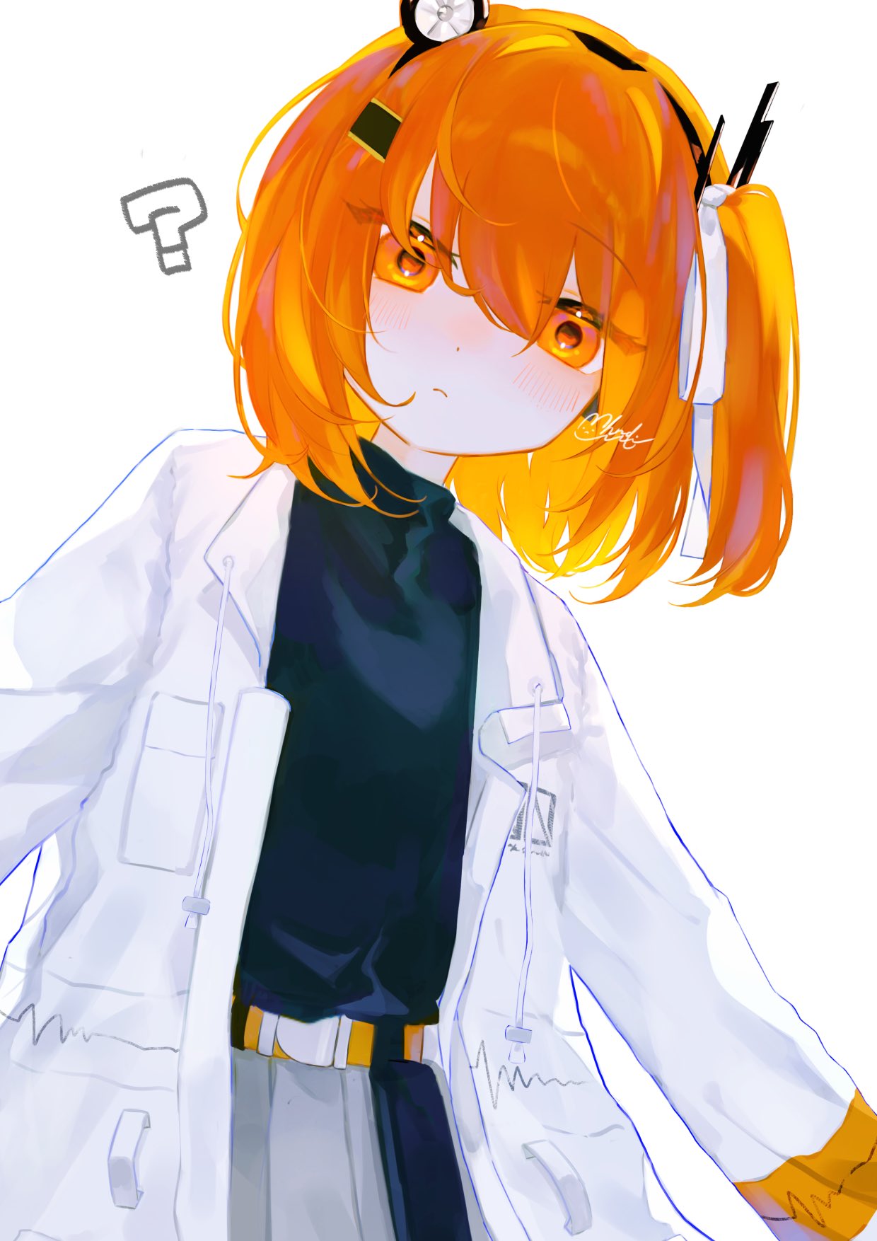 1girl, ?, a.i._voice, adachi_rei, belt, belt_pouch, black_shirt, closed_mouth