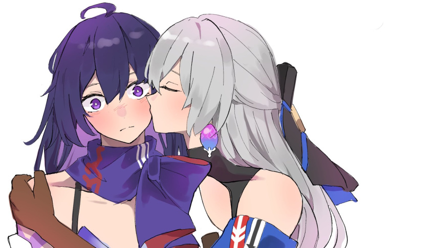 2girls, blush, bronya_zaychik, closed_eyes, closed_mouth, english_commentary, highres, honkai:_star_rail