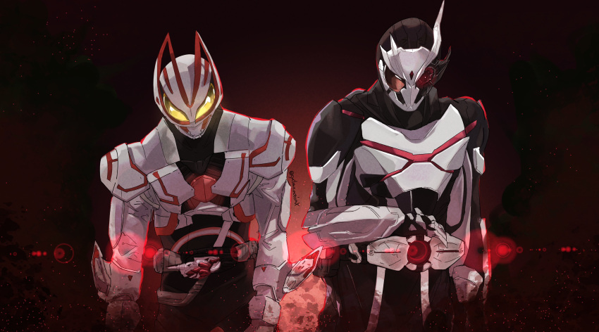 2boys, absurdres, antennae, armor, ashes, belt, black_bodysuit, bodysuit