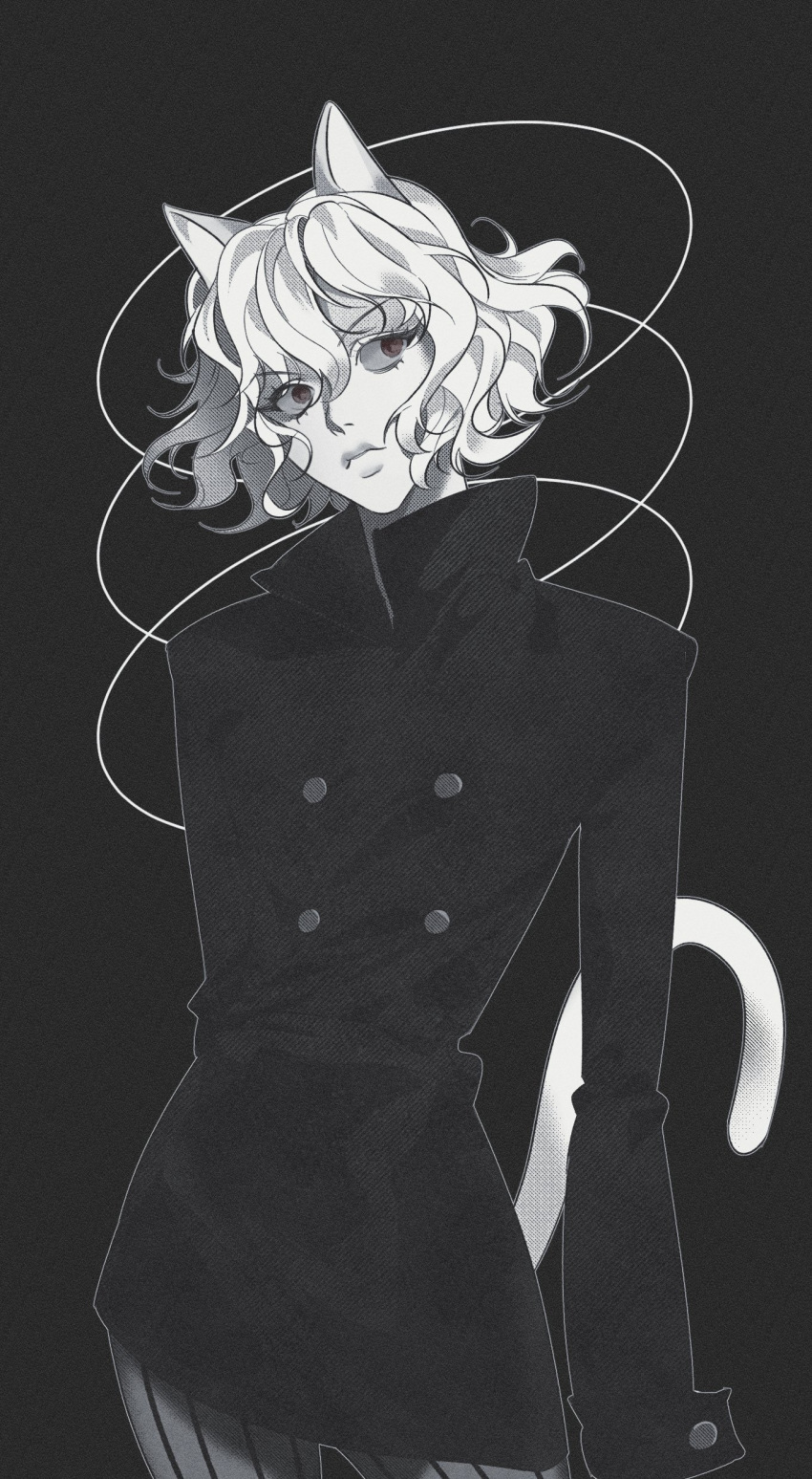 1other, absurdres, androgynous, animal_ears, black_background, cat_ears, cat_tail, chimera_ant