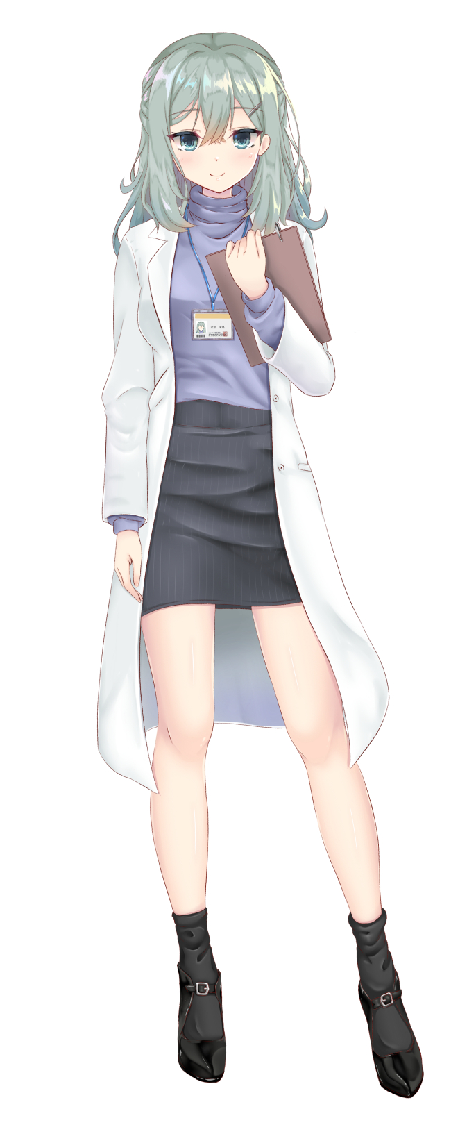 1girl, alternate_hairstyle, aqua_eyes, aqua_hair, arm_at_side, black_footwear, black_skirt, black_socks