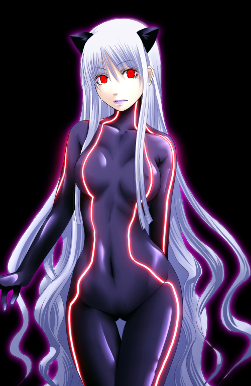 animal_ears, black, blue_hair, bodysuit, hips, kataasa-ko, lipstick, long_hair
