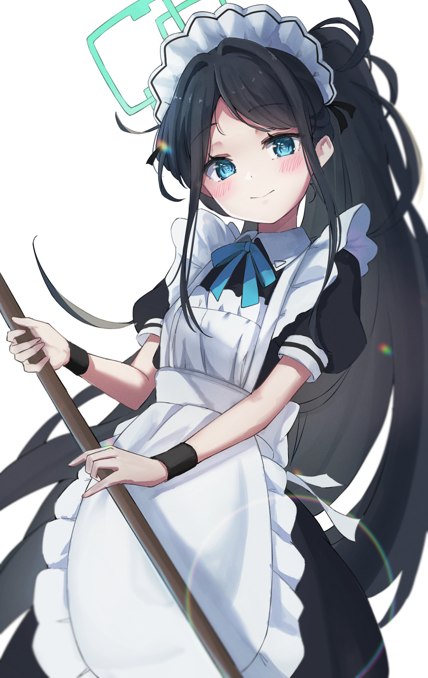 1girl, absurdres, apron, aris_(blue_archive), aris_(maid)_(blue_archive), black_dress, black_hair, blue_archive