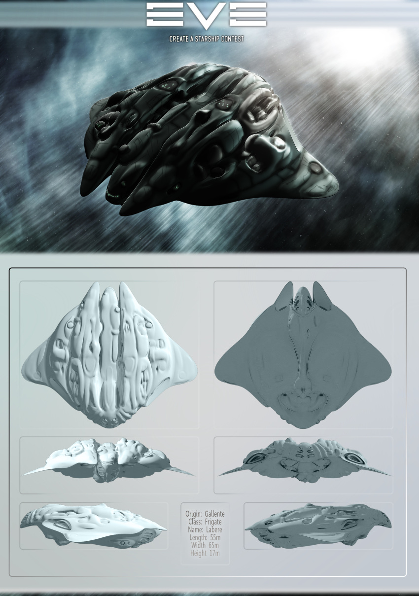 3d, absurdres, commentary, concept_art, dlamont, eve_online, flying, frigate_(eve_online)
