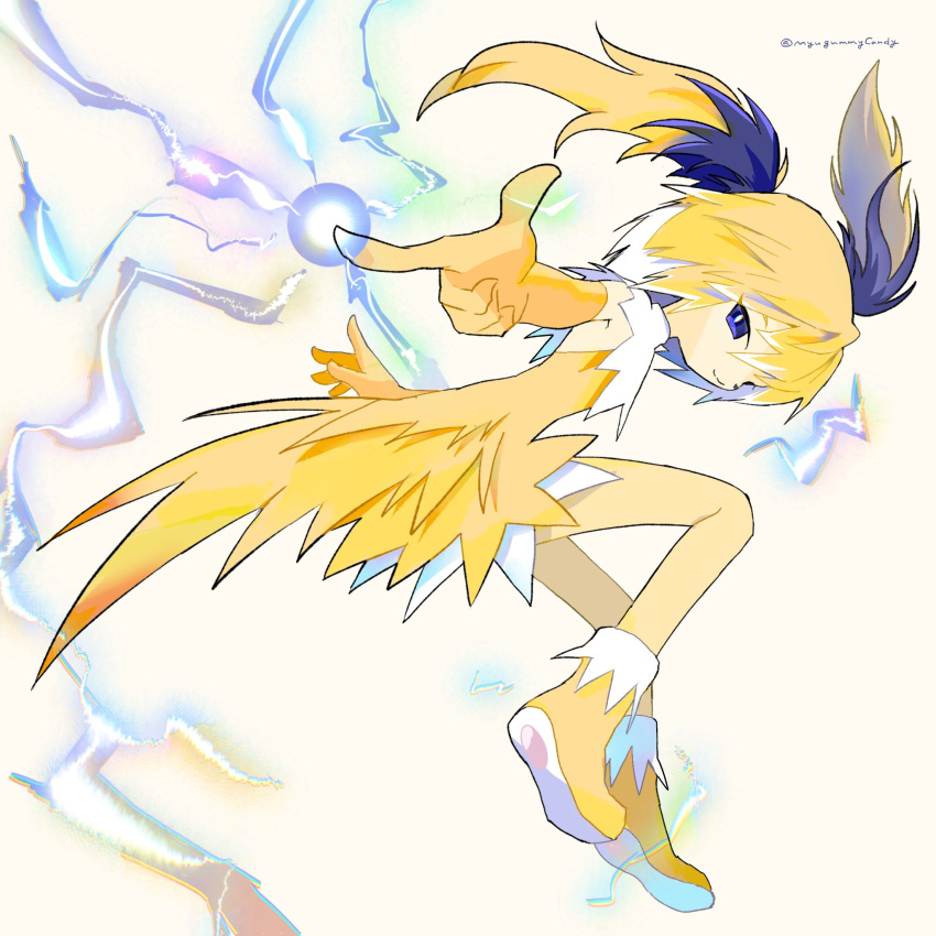 1girl, blonde_hair, blue_eyes, blue_hair, boots, closed_mouth, colored_inner_hair, dress