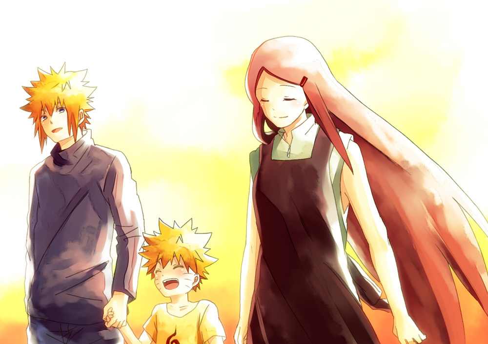 blonde_hair, blue_eyes, child, closed_eyes, family, father_and_son, fujishima_akira, happy