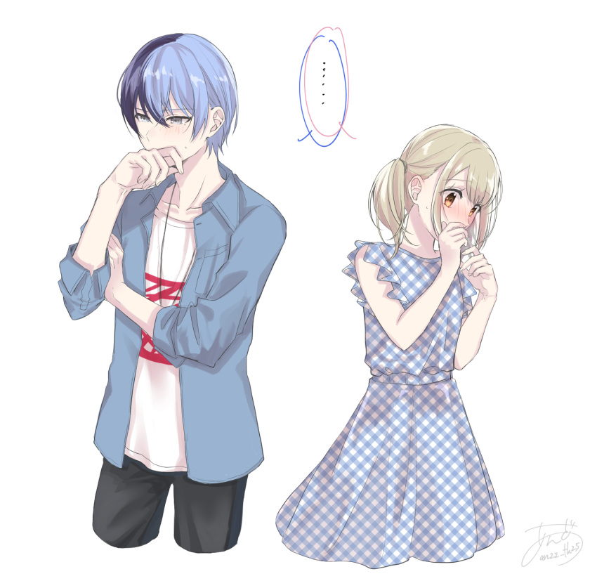 ..., 1boy, 1girl, alternate_costume, aoyagi_touya, artist_name, azusawa_kohane, blonde_hair