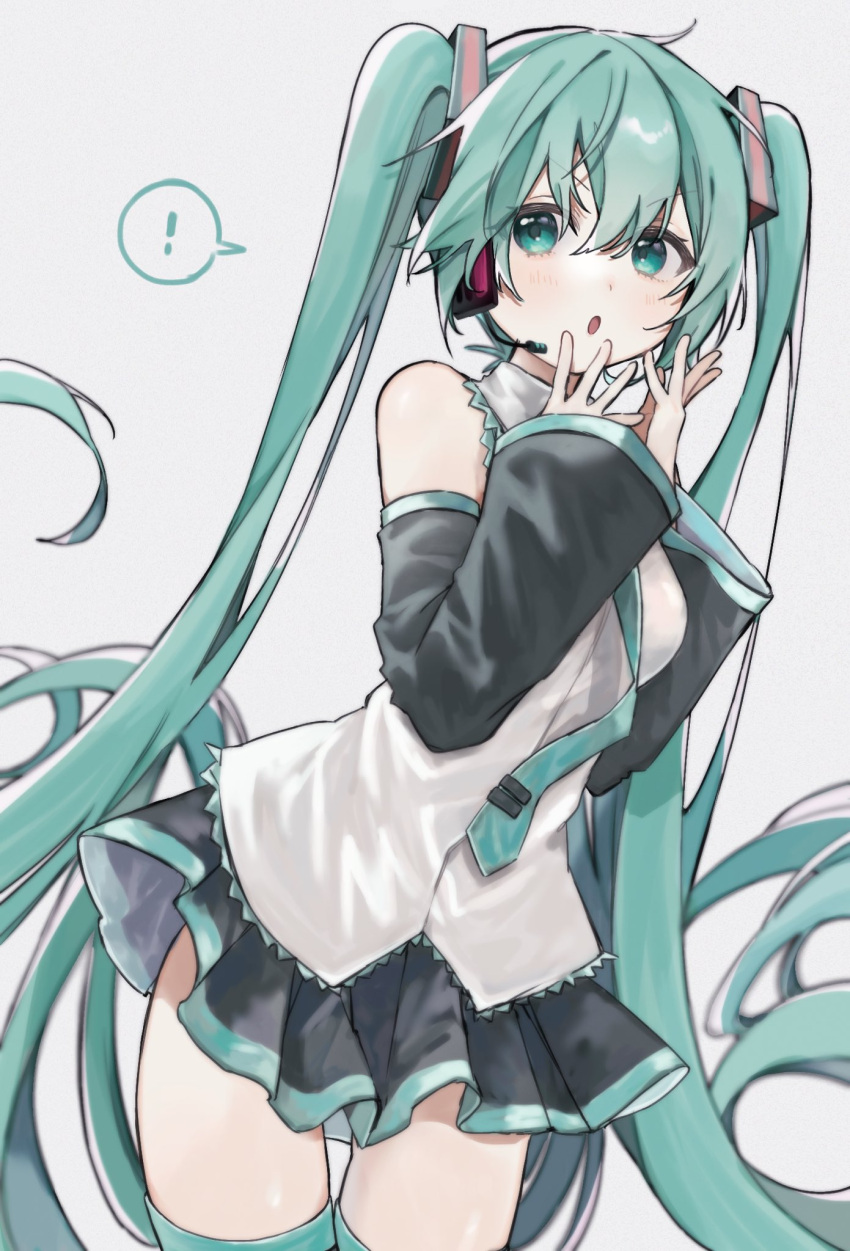 !, 1girl, black_footwear, black_skirt, black_sleeves, blue_eyes, blue_hair, blue_necktie