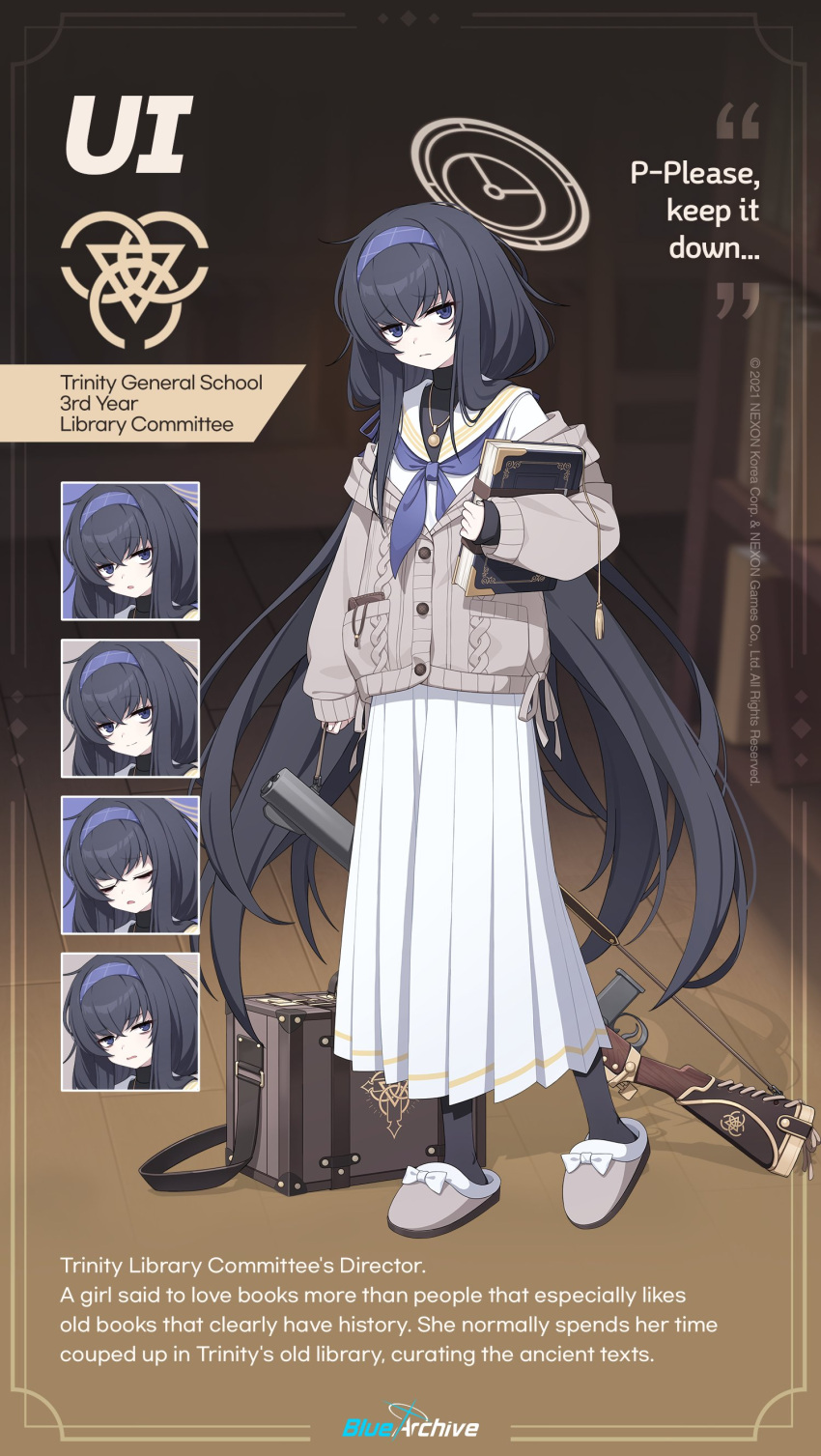 1girl, absurdres, bag, bags_under_eyes, black_hair, blue_archive, blue_eyes, blue_hairband