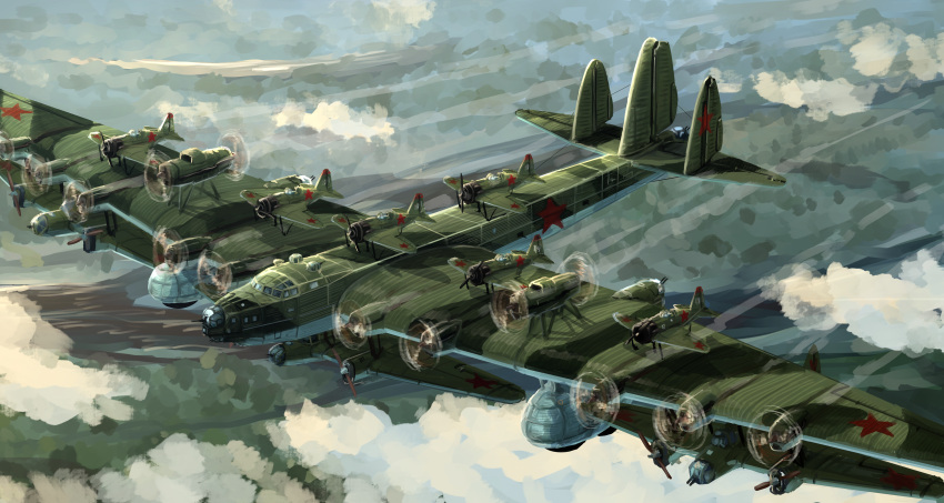 above_clouds, absurdres, aircraft, airplane, alternate_universe, bomber, camouflage, clouds