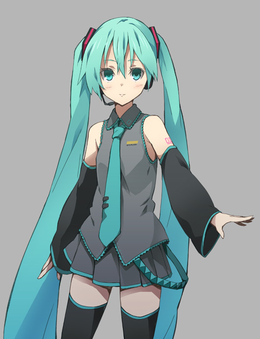 aqua_eyes, aqua_hair, detached_sleeves, hatsune_miku, headset, houru, long_hair, necktie