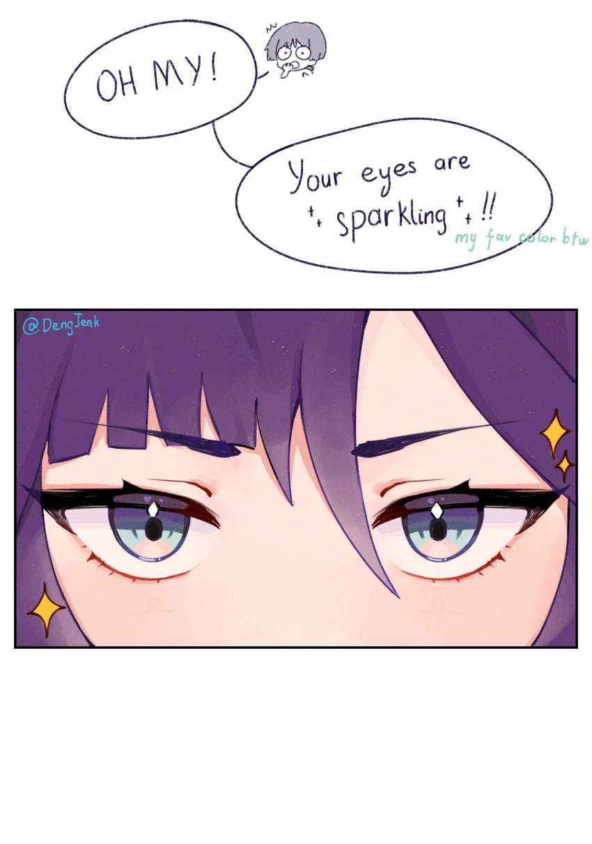 1boy, 1girl, blue_eyes, chibi, chibi_inset, covering_mouth, dengjenk, english_commentary