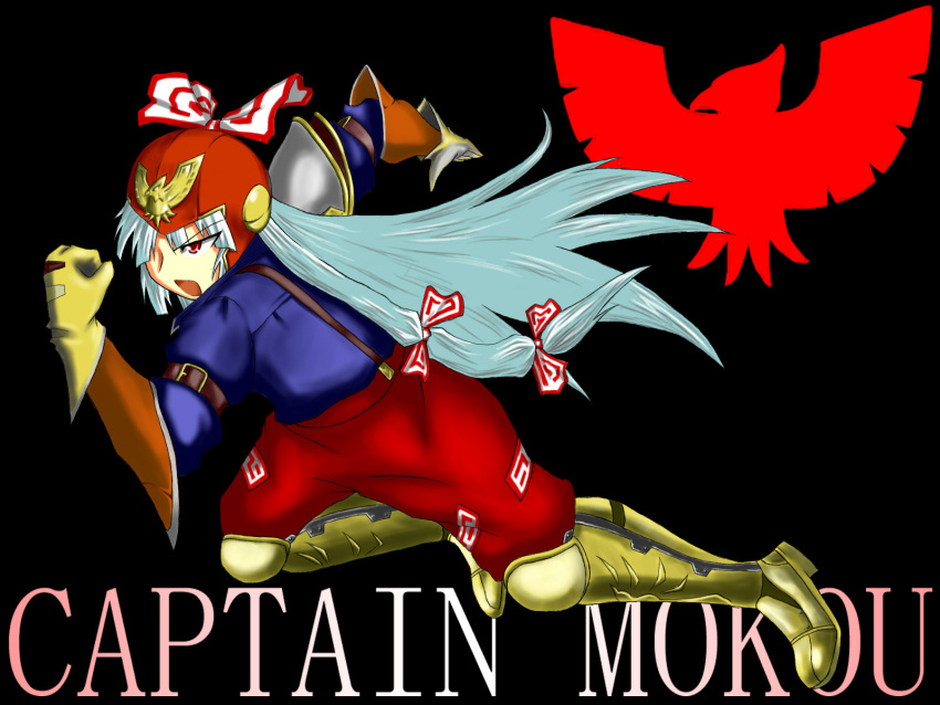 boots, bow, captain_falcon, captain_falcon_(cosplay), f-zero, fujiwara_no_mokou, gloves, helmet