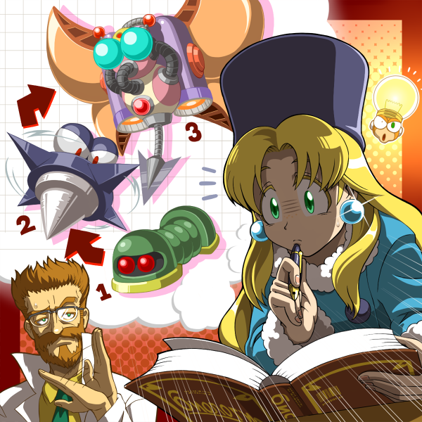 1girl, arrow_(symbol), beard, blonde_hair, book, bright_man, brown_hair, bug