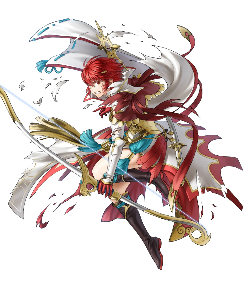 1girl, arm_guards, armor, boots, bow_(weapon), cape, circlet, fire_emblem