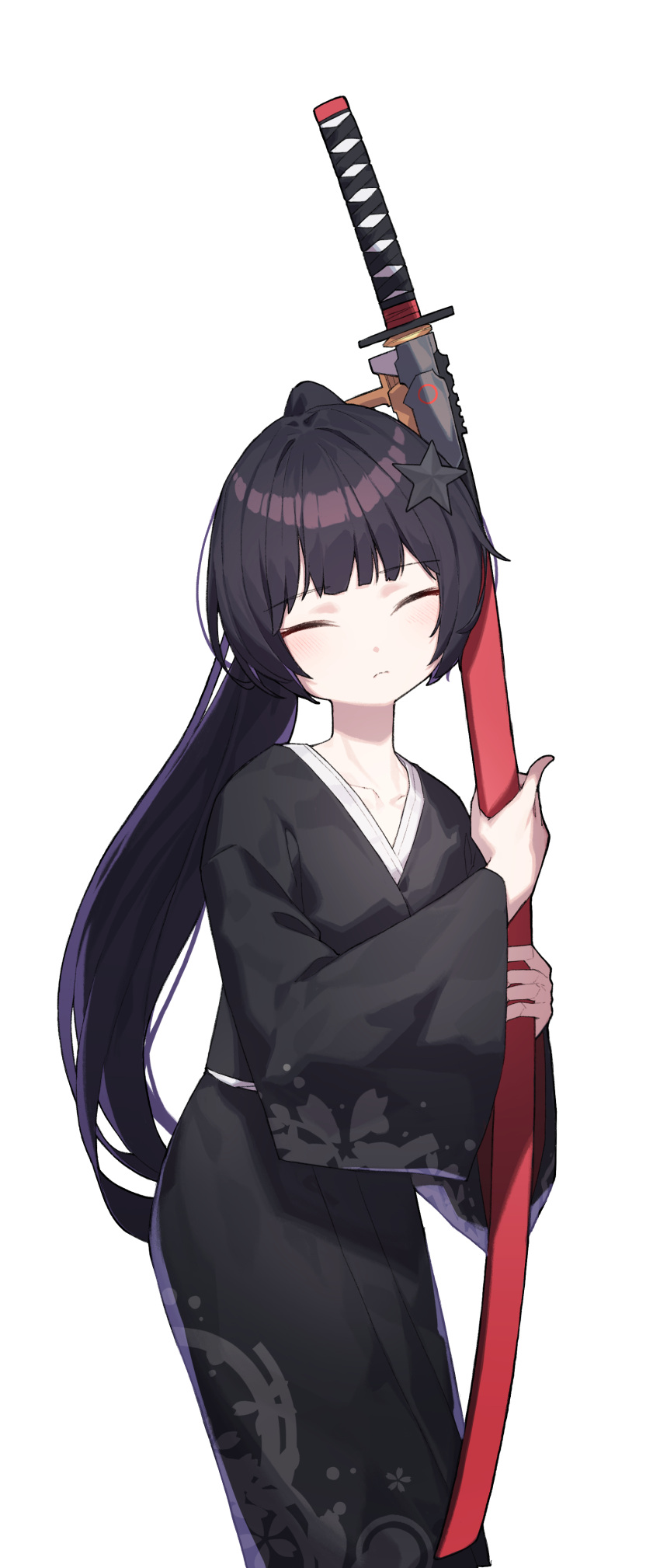1girl, absurdres, aged_down, beudelb, black_hair, black_kimono, breasts, choppy_bangs