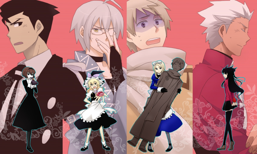 archer, axis_powers_hetalia, belarus_(hetalia), black_hair, blonde_hair, bow, chocolate, crossover