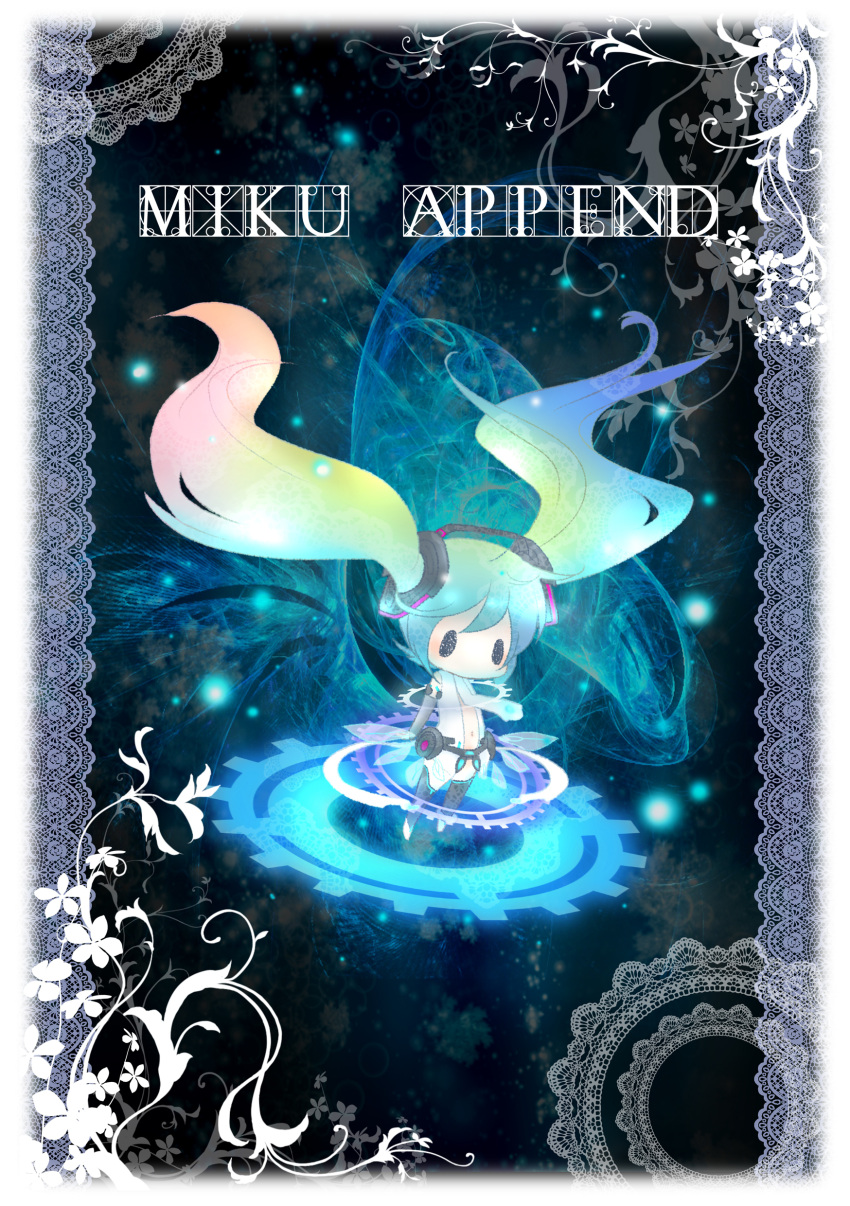 absurdres, aqua_hair, bridal_gauntlets, chibi, floating_hair, gradient_hair, hatsune_miku, hatsune_miku_(append)