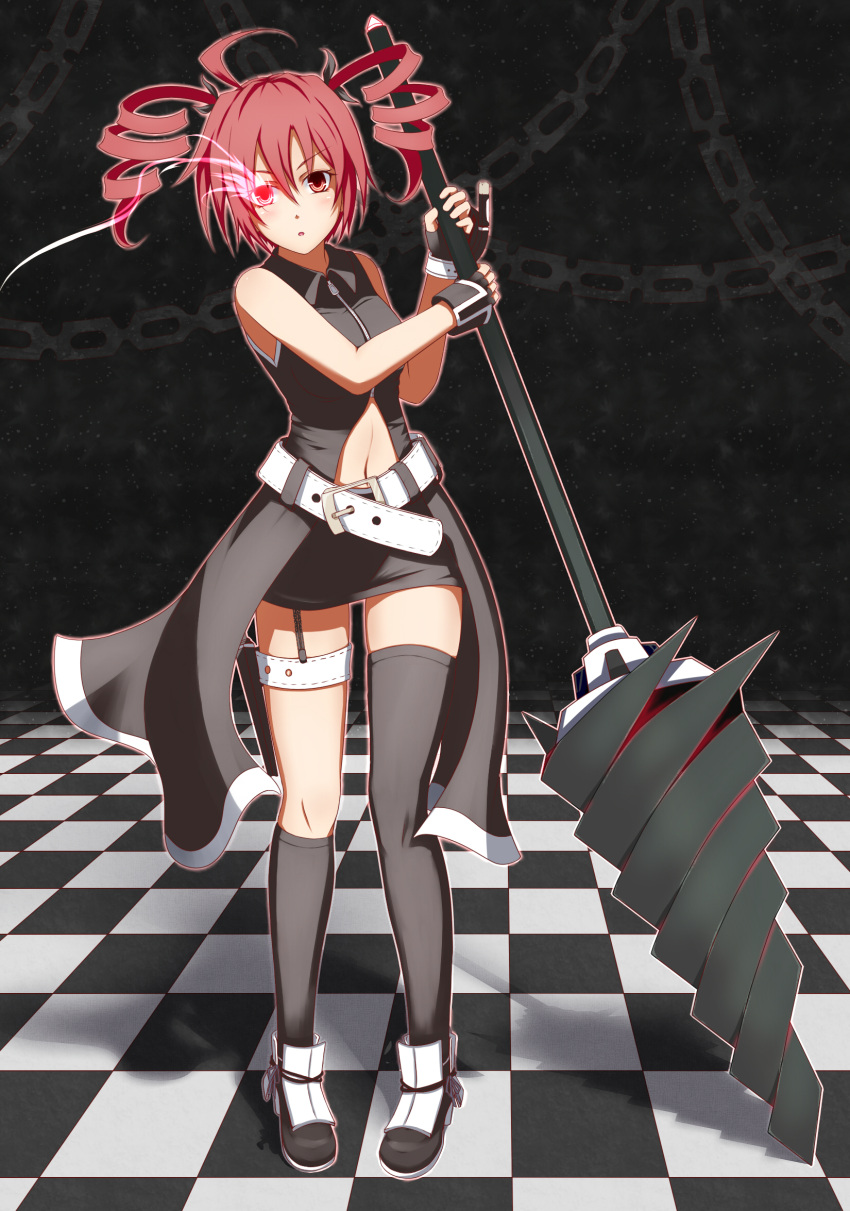 astn, asymmetrical_clothes, belt, black_rock_shooter, black_rock_shooter_(character), black_rock_shooter_(cosplay), chain, checkered