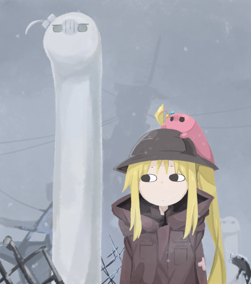 <o>_<o>, absurdres, ahoge, black_eyes, blonde_hair, bocchi_the_rock!, brodie_helmet, brown_coat