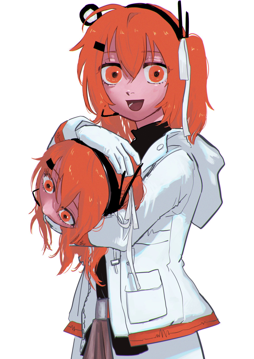 2girls, a.i._voice, absurdres, adachi_rei, belt, belt_pouch, black_shirt, brown_skirt