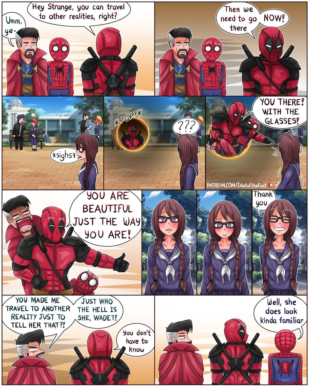 1girl, deadpool, deadpool_(movie), doctor_strange, doctor_strange_(series), emergence, emergence_(shindol), glasses