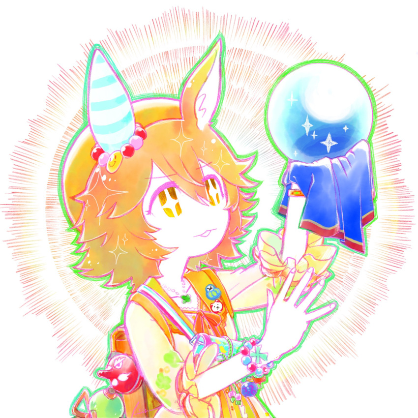 1girl, :3, animal_ears, arm_up, aura, backpack, bag, ball