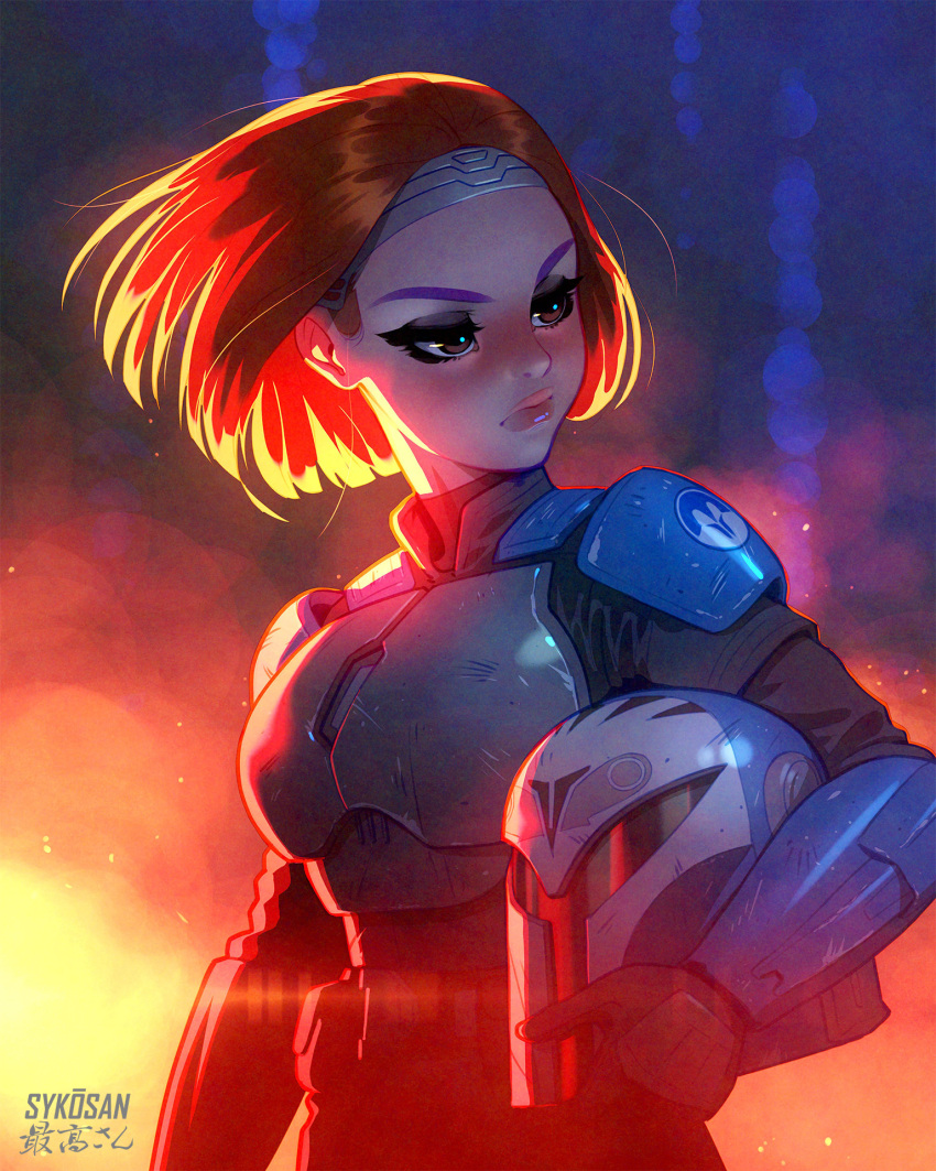 1girl, armor, backlighting, black_bodysuit, black_gloves, bo-katan_kryze, bodysuit, breastplate
