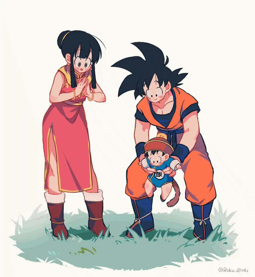 1girl, 2boys, animated, animated_gif, baby, black_eyes, black_hair, boots
