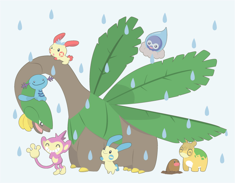 >_o, ^_^, aipom, castform, castform_(rainy), claws, closed_eyes, diglett