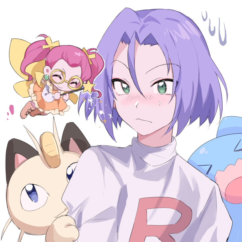 1boy, 1girl, blue_eyes, blue_hair, blush, closed_eyes, closed_mouth, fairy