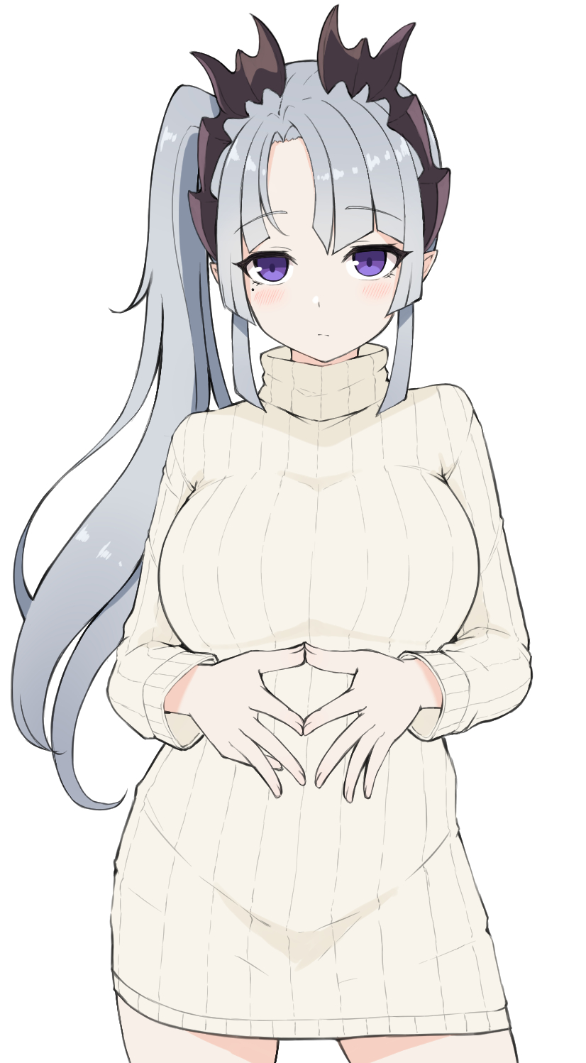1girl, blush, breasts, closed_mouth, commentary_request, grey_hair, highres, honey_strap