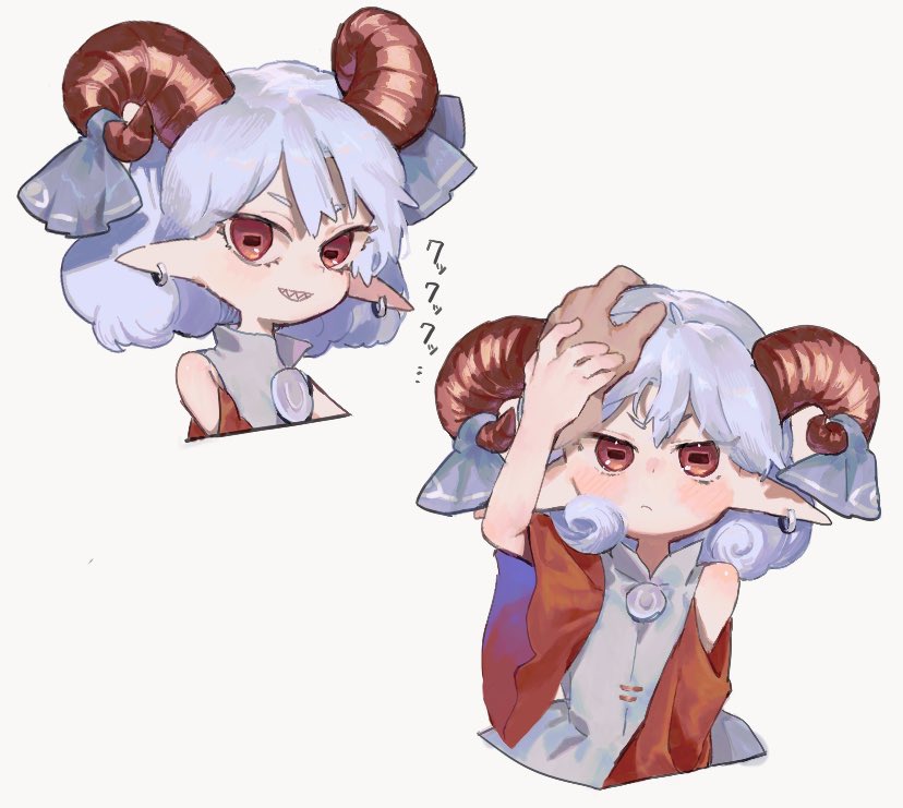 1girl, animal_ears, arolayukomori, blue_dress, blush, curly_hair, detached_sleeves, dress