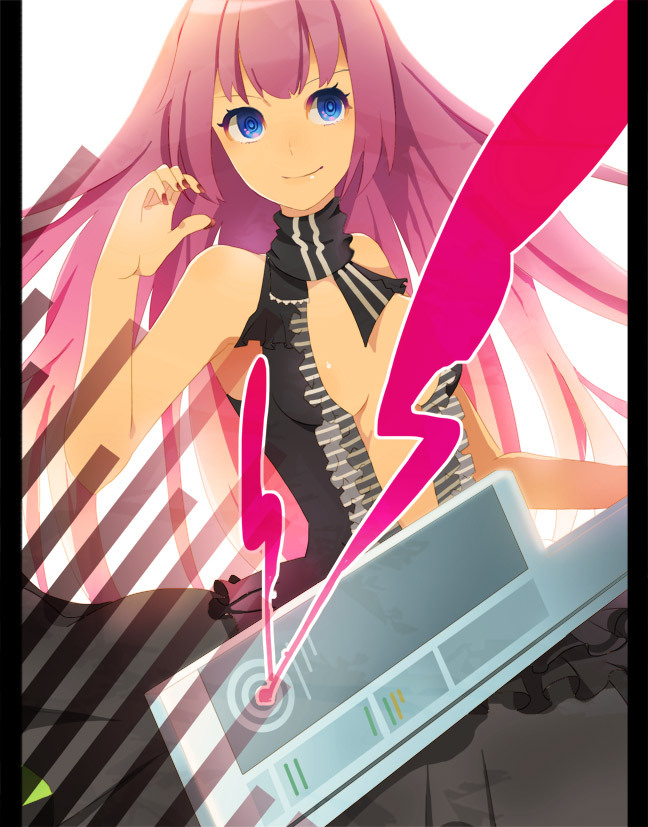 9_(vocaloid), avtechno!, bad_id, blue_eyes, dress, hoshi_yuukai, instrument, keytar