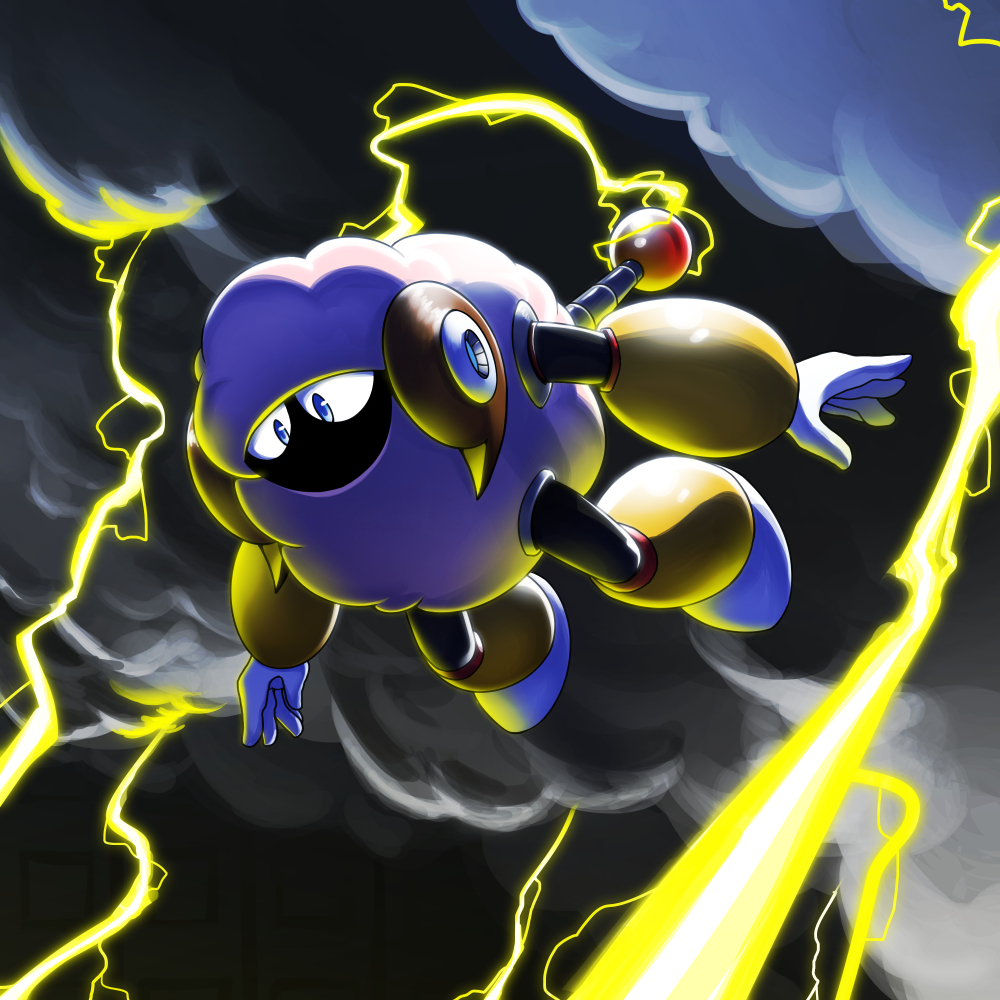 1boy, blue_eyes, clouds, dark_clouds, full_body, horns, imbisibol, lightning
