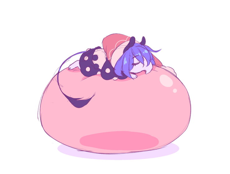 1girl, animal_ears, animalization, baku_(creature), black_dress, blob, closed_eyes, doremy_sweet