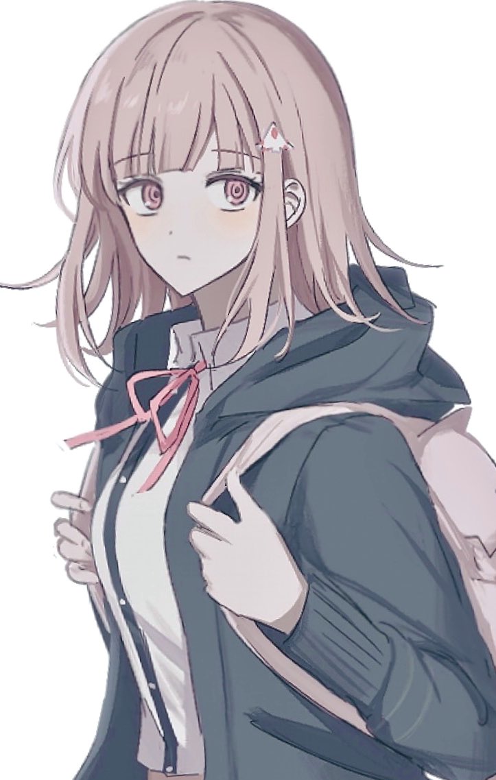 1girl, backpack, bag, black_shirt, brown_hair, closed_mouth, collared_shirt, danganronpa_(series)