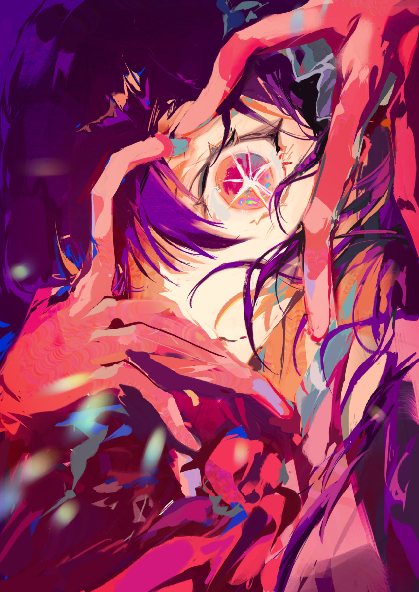 1girl, closed_mouth, commentary, eye_focus, gloves, hair_between_eyes, hair_ornament, heart