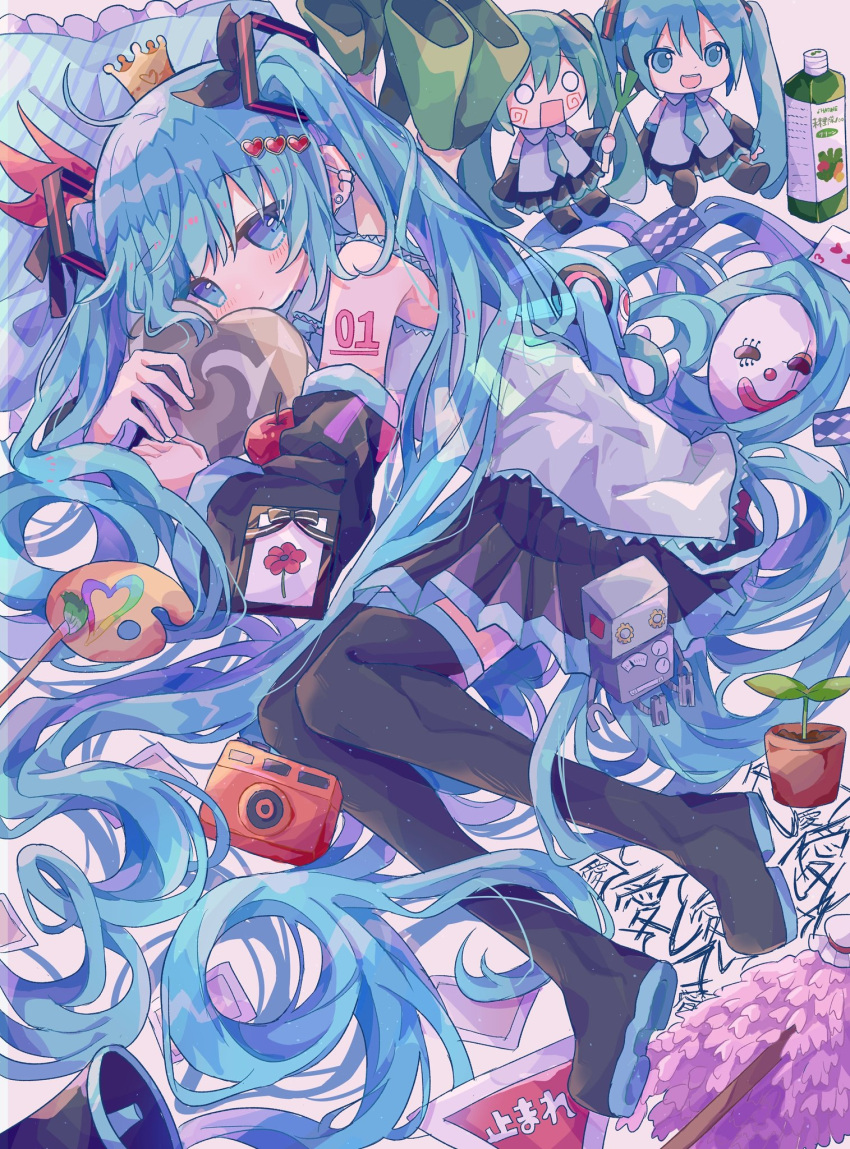 1girl, 39_(vocaloid), aimaina, black_footwear, black_skirt, black_sleeves, blue_eyes, blue_hair