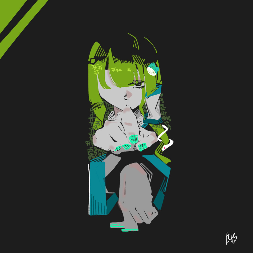 1girl, 3ma_can_omochi, aqua_nails, black_background, black_eyes, blending, closed_mouth, cropped_torso
