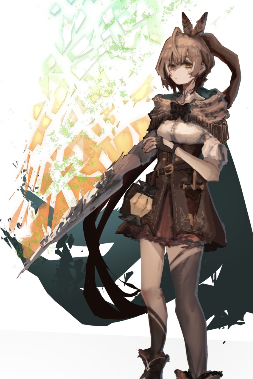 1girl, absurdres, ahoge, ankle_boots, antsplorer, asymmetrical_legwear, belt, boots