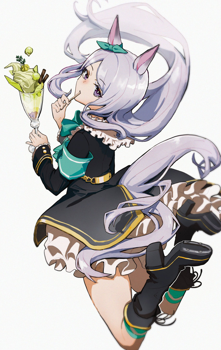 absurdres, animal_ears, armband, black_coat, black_footwear, boots, coat, ear_bow
