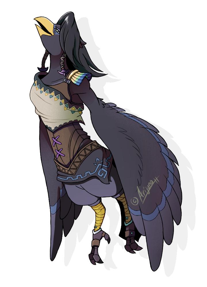 1boy, animal_feet, anklet, arijuno, arms_at_sides, artist_name, beak, bird_boy