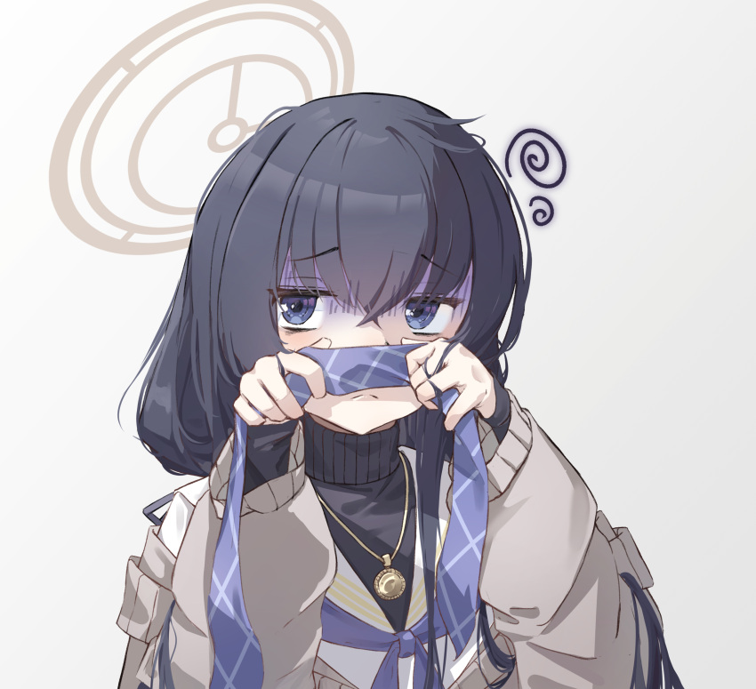 1girl, absurdres, bags_under_eyes, black_sweater, blue_archive, blue_eyes, blue_hairband, blue_neckerchief