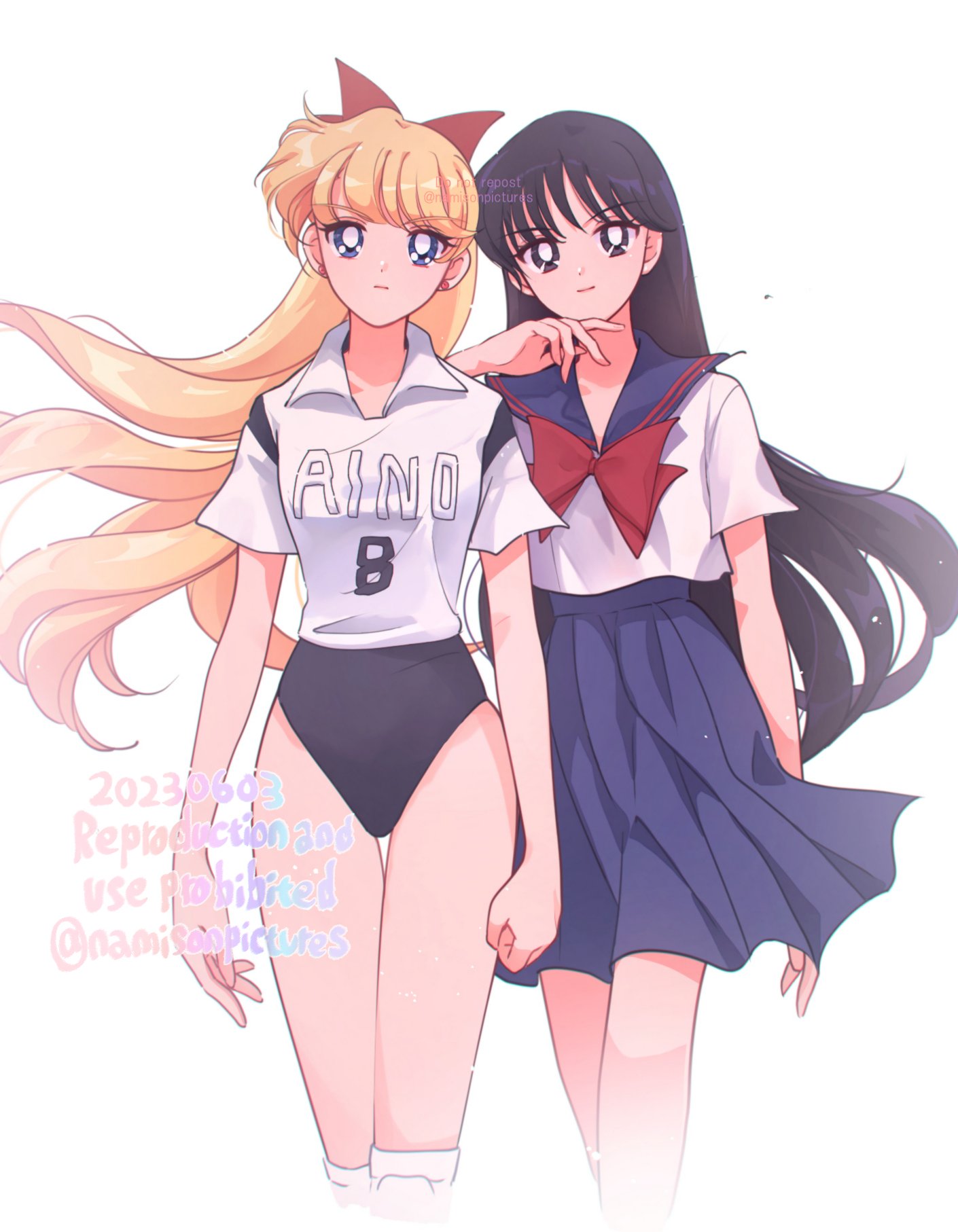 2girls, aino_minako, bishoujo_senshi_sailor_moon, black_eyes, black_hair, blonde_hair, blue_eyes, blue_sailor_collar